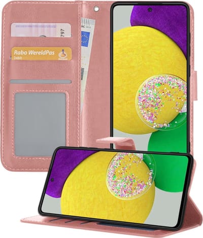 Hoesje - Met Pasjeshouder - Geschikt voor Samsung Galaxy A52s 5G - Luxe Bookcase Portemonee - Flip Case - Kunstleer Book Case - Flipcase - Book Cover - Walletcase - Portemonneehoes - Telefoonhoesjes - Rosé goud