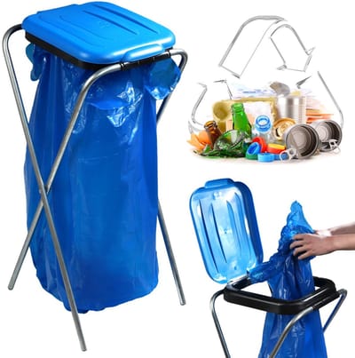 KADAX Enkele vuilniszakhouder, vuilniszakstandaard in 5 kleuren uitvoeringen, standaard voor afvalscheiding met plastic deksel, vuilniszakhouder voor zakken van 120 l (blauw)