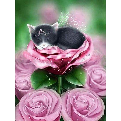 Peinture diamant 5D Rose et chat Cadeau Bricolage Broderie diamant Kits de peinture artisanale Arts muraux diamant 20X30CM