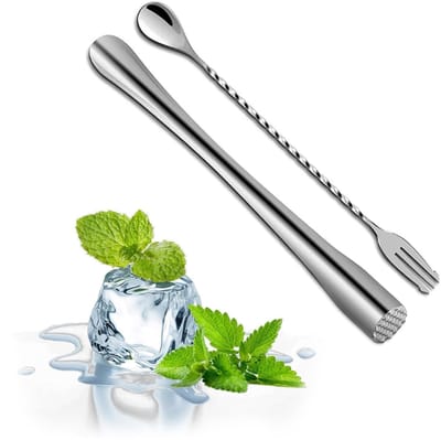 Dailygoods - Cocktail stamper, roestvrijstalen cocktail tamper, 22,6 cm lang, roestvrijstaal, met dubbelzijdige roerlepel, zilver, bar accessoires, voor bars, keukens, restaurants