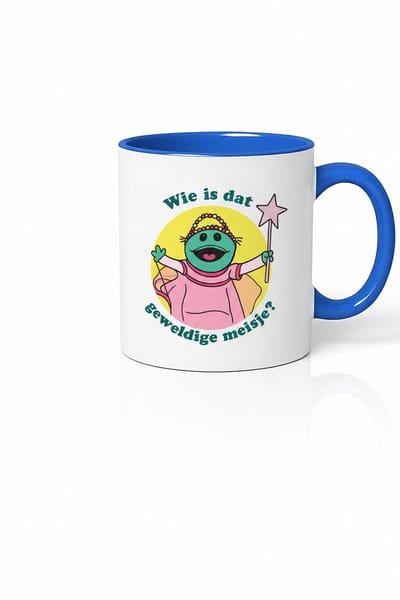 “Wie Is Dat Geweldige Meisje?” 330ml Wit met Blauwe Koffiemok – Schattig Prinses Design – Leuk Cadeau voor Meisjes & Kinderen