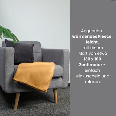 Famanu - Set van 2 Polar Fleece Dekens 130 x 160 cm - ca. 400 g - Anti-Pilling - Mosterdgeel