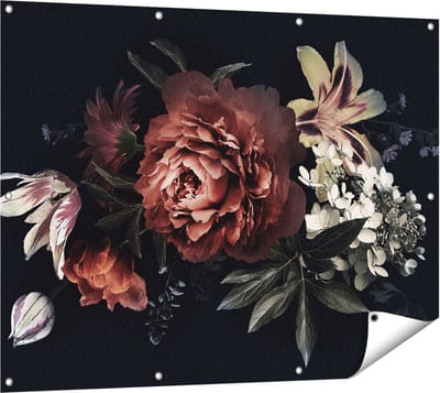 Gards Tuinposter Bloemen op een Zwart Achtergrond - 120x90 cm - Tuindoek - Tuindecoratie - Wanddecoratie buiten - Tuinschilderij