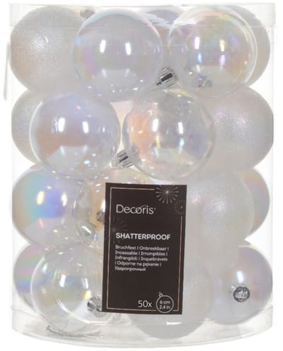 Decoris Kerstballen - 50x st - transparant parelmoer - D6 cm - kunststof - kerstversiering