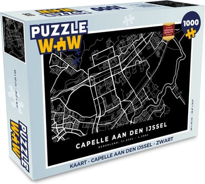 Puzzel Kaart - Capelle aan den IJssel - Zwart - Legpuzzel - Puzzel 1000 stukjes volwassenen