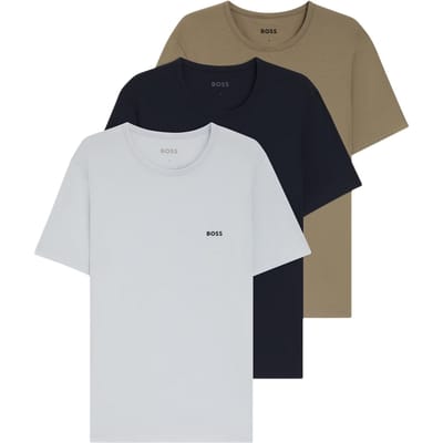 Boss Heren-T-shirt met geborduurd logo en ronde hals (set van 3) (Zwart, Wit)