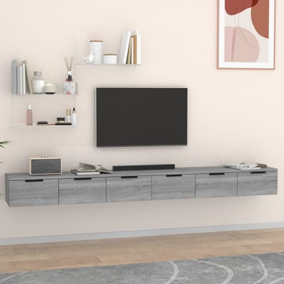 vidaXL - Wandkasten - 2 - st - 102x30x20 - cm - bewerkt - hout - grijs - sonoma