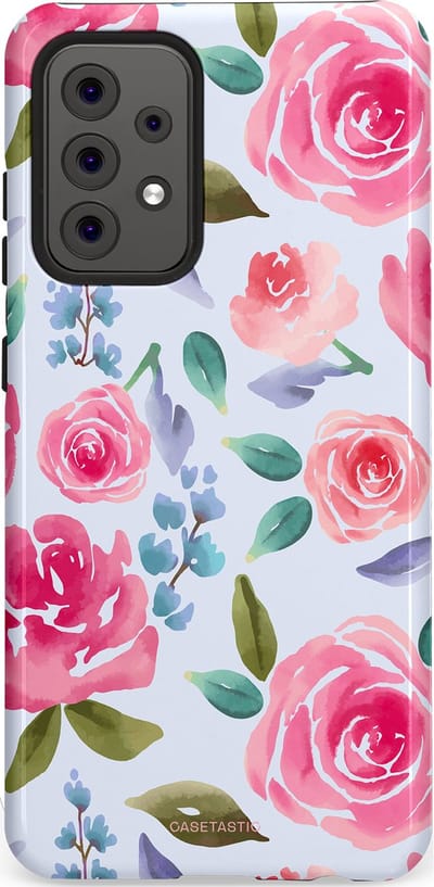 Casetastic hoesje geschikt voor Samsung Galaxy A52 (2021) 5G / Samsung Galaxy A52 (2021) 4G - Dubbellaagse bescherming - Aquarel Bloemendroom - Fashion Case - Lichtblauw Lichtroze