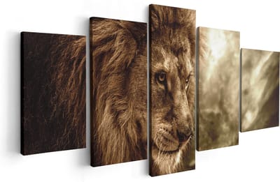 Artaza Canvas Schilderij Vijfluik Leeuw - Leeuwenkop - 100x50 - Foto Op Canvas - Canvas Print