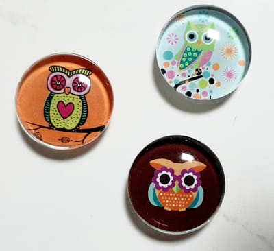 Glasmagneten uil uiltje - 3 koelkastmagneten met uiltjes - 3x koelkastmagneetjes rond owl - magneten voor koelkast glas - 2x2 cm - flower power - glasmagneet
