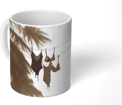 Mok - Koffiemok - Badkleding - Palmbomen - Schaduw - Tropisch - Mokken - 350 ML - Beker - Koffiemokken - Theemok