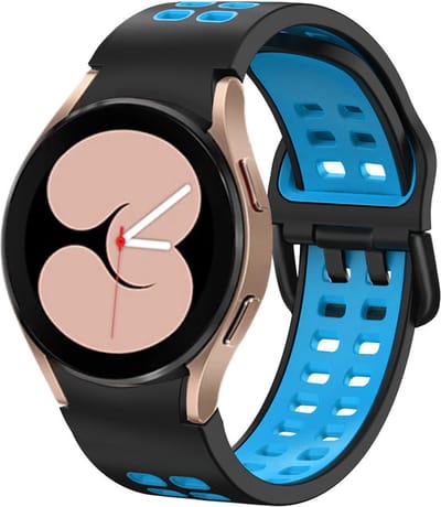 Strap-it Smartwatch bandje - sport square bandje perfect fit geschikt voor Samsung Galaxy Watch 4 / Galaxy Watch 4 Classic / Watch FE / Galaxy Watch 5 / Watch 5 Pro / Galaxy Watch 6 (Classic) / Galaxy Watch 7 (40 & 44mm) - zwart/lichtblauw