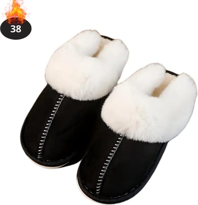 Nivard Warme Pantoffels - Sloffen - Slippers - Dames - Heren - Pluche - Maat 38 - Zwart