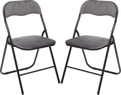 5Five Klapstoel met fluweel zitting - 2x stuks - grijs - 44 x 48 x 79 cm - metaal - Bijzet stoelen - Inklapbaar