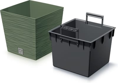 Prosperplast Plantenpot/bloempot Furu Stripes - voor buiten - kunststof - bosgroen - vierkant - D24 x H23.5 cm