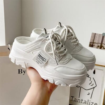 Dames Halve Pantoffels PU Leer Dames Sneakers Ademende Platform Loafers Veterschoenen Outdoor Casual Schoenen 37 gray