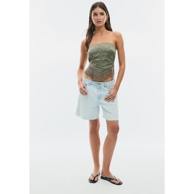 Stradivarius Bustiertop met franjes en borduursel  Kaki XS