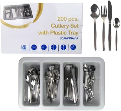 Dailygoods- Bestekset 200-delig incl. bestekbak - 50 stuks soeplepels/dinervorken/koffielepels - Roestvrij staal - Vaatwasmachinebestendig - Professioneel gebruik - Praktisch design - Cateringbestek