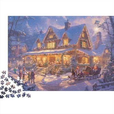 Winterhuisje Puzzel - 1000 Stukjes Puzzel - Ontspanning Thuis - Gedetailleerde Familiefoto - 38 x 26 cm - Kleurrijk