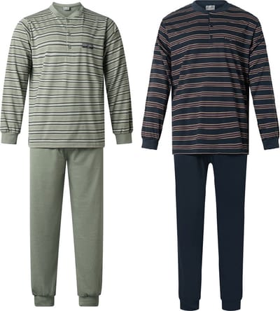 Gentlemen - 2 heren pyjama's 114237 - knoophals - navy en groen - maat XL