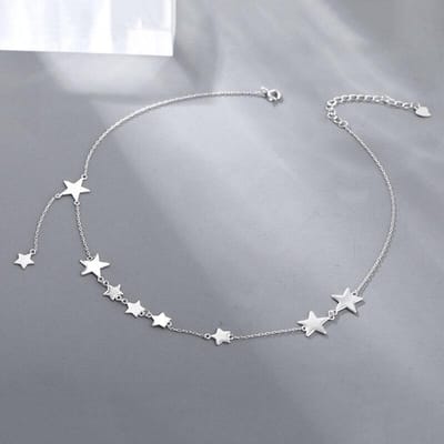 Collier en argent sterling 925 pour femme, pendentif simple en forme d'étoile, chaîne de clavicule à pompon, bijoux de fête, cadeau Dz661 white