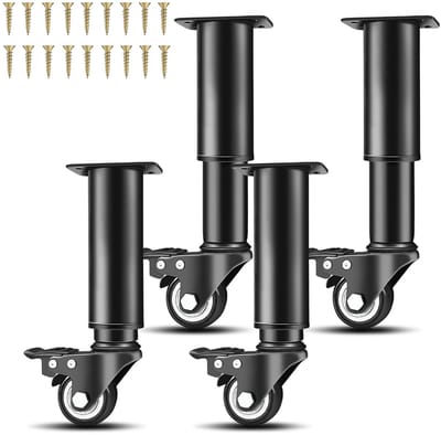 Dailygoods- Meubelpoten Hoogte Verstelbaar - Meubelverhoger - Tafelpoten met Zwenkwielen - Robuust Roestvrij Staal - Draagvermogen 50 kg - Verstelbare Hoogte 18-24 cm