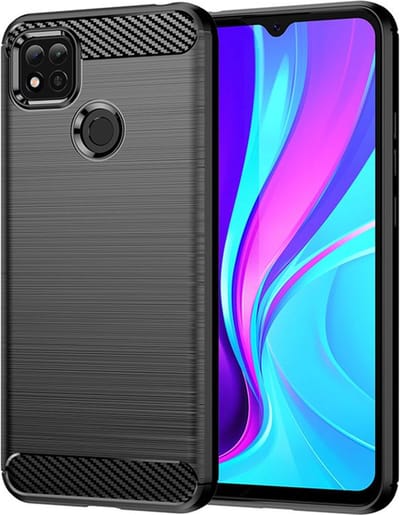 MobyDefend Hoesje - Geschikt voor Xiaomi Redmi 10A - TPU Backcover - Geborstelde Metaal & Carbon-Look - Zwart