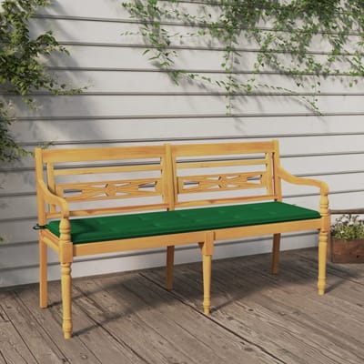 vidaXL - Bankje - Batavia - met - groen - kussen - 150 - cm - massief - teakhout