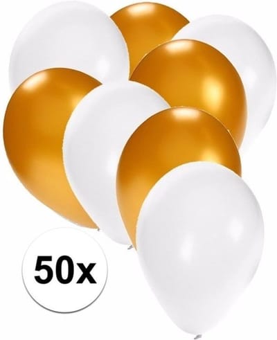 50x ballonnen wit en goud - knoopballonnen