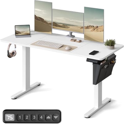 Conway Living® - Elektrisch verstelbaar zit/sta - Bureau – Wit – 60×140 cm - Hoogte verstelbaar (72-120)cm - Memory voor 4 hoogtes