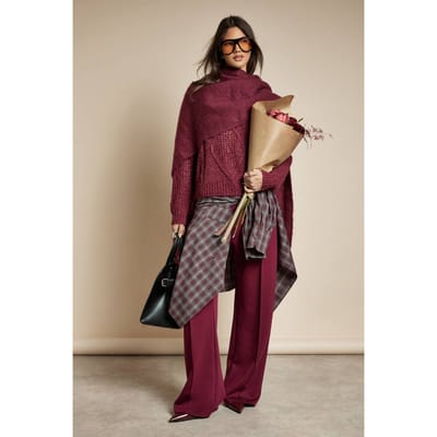 boohoo Dames Gebreide oversized trui met kabeldetails | Burgundy | Maat: Small