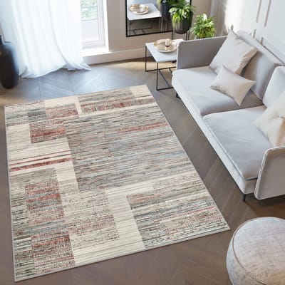 Tapiso Retro Vloerkleed Retro Grijs Rood Blauw Gestreept Modern Tapijt- 120x170
