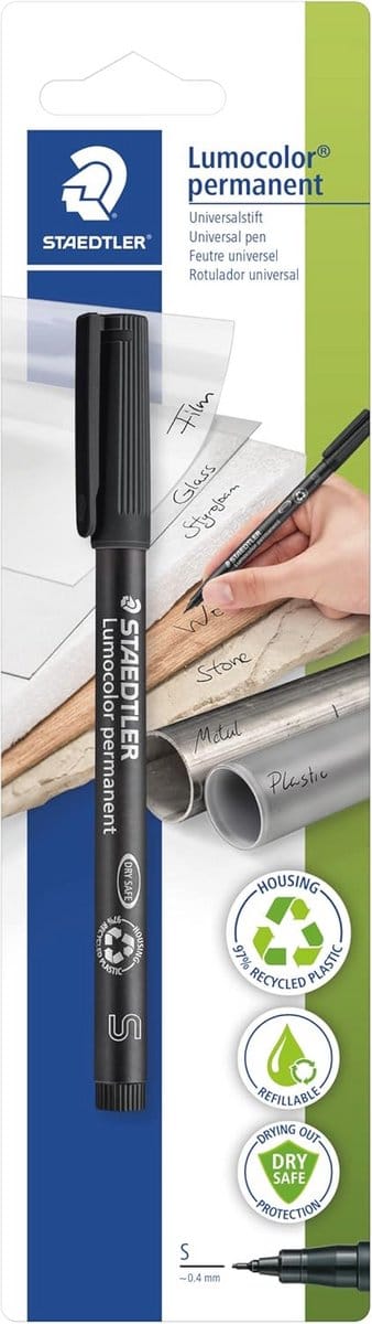 Permanent Marker Zwart Superfijn 0,4 mm, Water- en Veegbestendig, Navulbaar, Lange Levensduur, Ideaal voor Linkshandigen