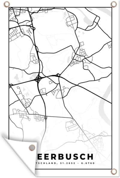 Muurdecoratie Meerbusch - Plattegrond - Kaart - Stadskaart - 120x180 cm - Tuinposter - Tuindoek