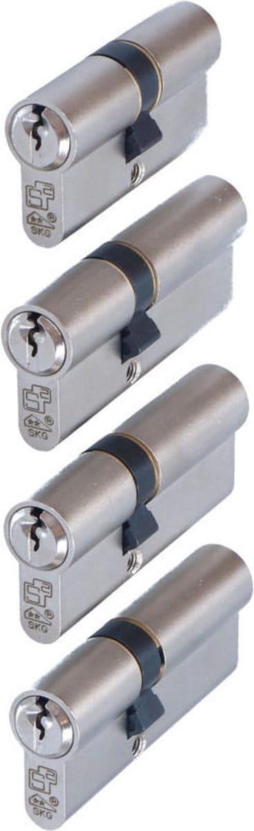 Set S2 veiligheidsprofielcilinders S6 SKG 2, dubbele cilinder, combinatiematen 3x 30/45 + 1x 30/30 (set van 4 gelijksluitend)