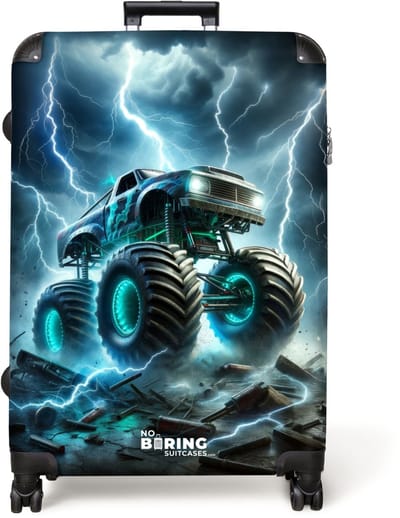 NoBoringSuitcases.com® - Koffer groot - Reiskoffer lichtgewicht - Grote monstertruck met blauwe accenten - Rolkoffer met 4 wielen - Grote trolley XL - 98 liter bagage
