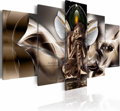 Schilderij - Boeddha - Gevleugeld,  5luik , premium print op canvas