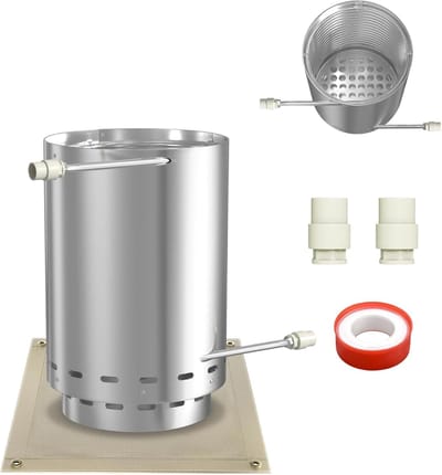 Houtvuur Zwembadverwarming voor Whirlpool, Stalen Vuurton met 14m Verwarmingsspiraal, Ø32/38mm Aansluitingen, Geperforeerd Ventilatieroosterdesign & Asbak, Verwarming voor Zwembaden/Tuindouche/Zwembad, NAIZY