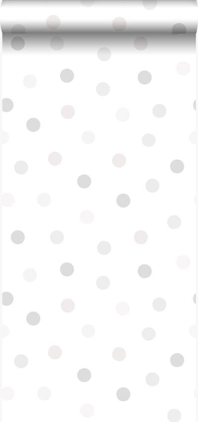 Origin Wallcoverings behang stip licht crème beige, licht warm grijs en glanzend zilvergrijs - 53 cm x 10.05 m - 347508