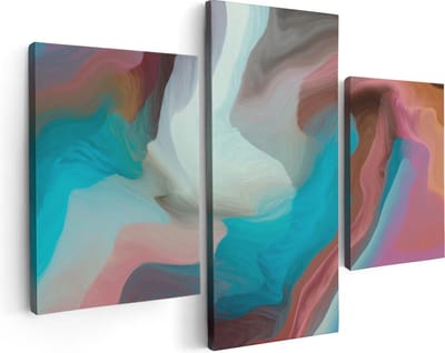 Artaza Canvas Schilderij Drieluik Abstracte Kunst - Kleurrijke Golven - 90x60 - Foto Op Canvas - Canvas Print