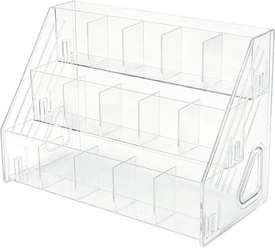 Transparante Acryl Bureau Organizer 15 Vakken - 3 Laags Pennenhouder & Opbergrek - Verticale Kantooropslag voor Markers, Pennen, Cosmetica en Accessoires