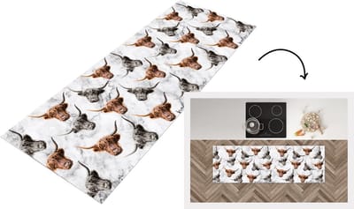 Keukenloper - Loper keuken - Schotse hooglander - Koeien - Marmer - 150x50 cm - Keukenloper vinyl