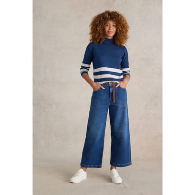 White Stuff Roll Neck Merino Jumper Blue Multi Size: 6 | Sweaters Outlet | Dames | Blauw