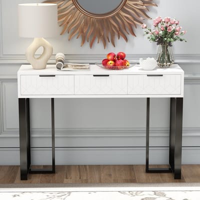 REDOM - Consoletafel - Met Lades En Verstelbare Voetdoppen - Modern - Voor Woonkamer Of Hal - MDF - Zwart En Wit