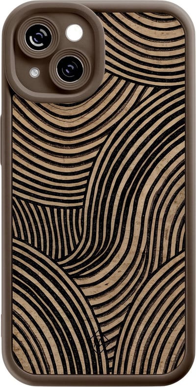 Casimoda® hoesje - Geschikt voor iPhone 14 - Ebony Waves - Effen telefoonhoesje met lensbescherming - Siliconen/TPU - Backcover - Bruin/beige