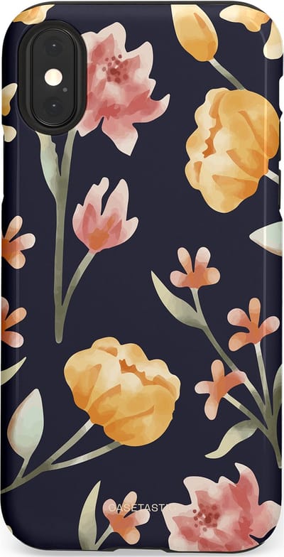 Casetastic Hoesje Geschikt voor Apple iPhone X/Xs - Stijlvolle Beschermende Duo-layer Case - Bloemen Nacht