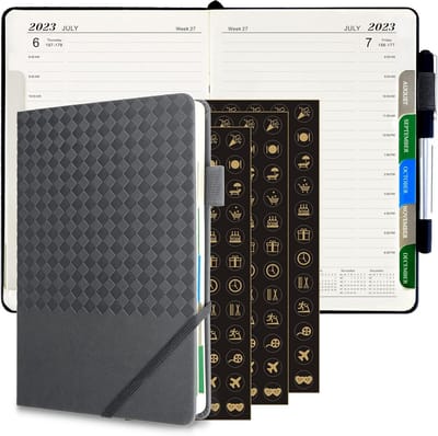 A5 Weekplanner 2023 Donkergrijs met Maandtabs en Notitiepagina's