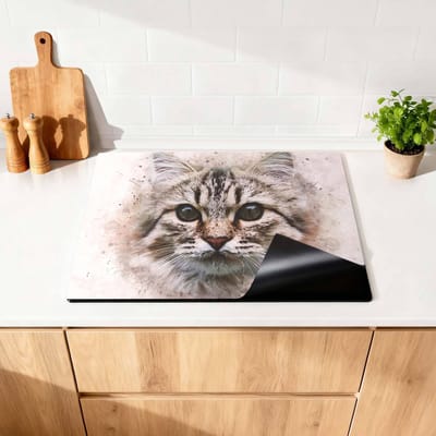 KitchenArt - Majestic Cat - Inductie Beschermer - 77x52 cm - Kookplaat Beschermer - Luxe Afdekplaat Inductieplaat - Anti-slip & Oprolbaar - Beschermmat Inductiekookplaat