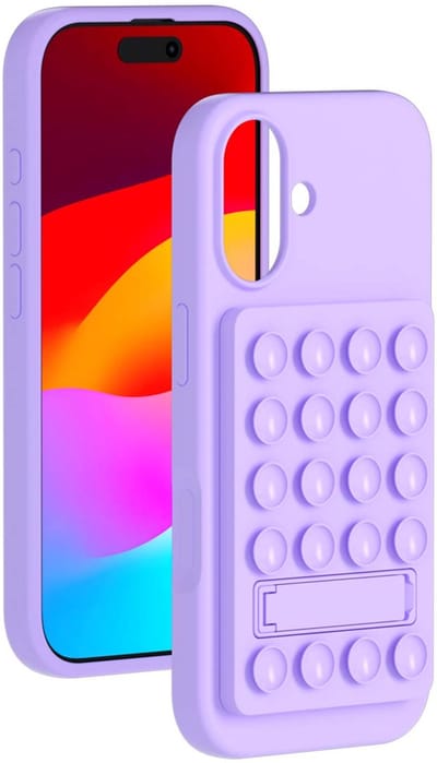 Bigben Connected, Hoesje geschikt voor iPhone 17 - Siliconen Pop It Antistress MagSafe met Standaard, Paars