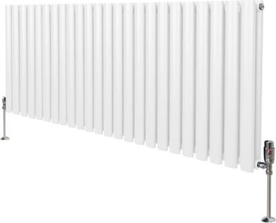 Ovale kolomradiator & trv chroomkranen - wit - 600x1440mm - 6440 btu